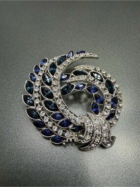 Avon 120th Anniversary Silver and Deep Blue Brooch